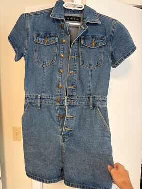 Lioness Classic Blue Denim Short Sleeve Romper